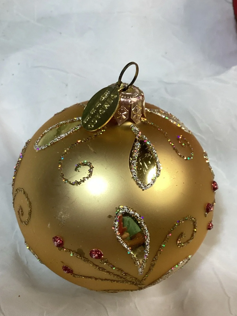 Demdaco Red & Gold Decorative Holiday Christmas Glass Ornament Set x3 Balls